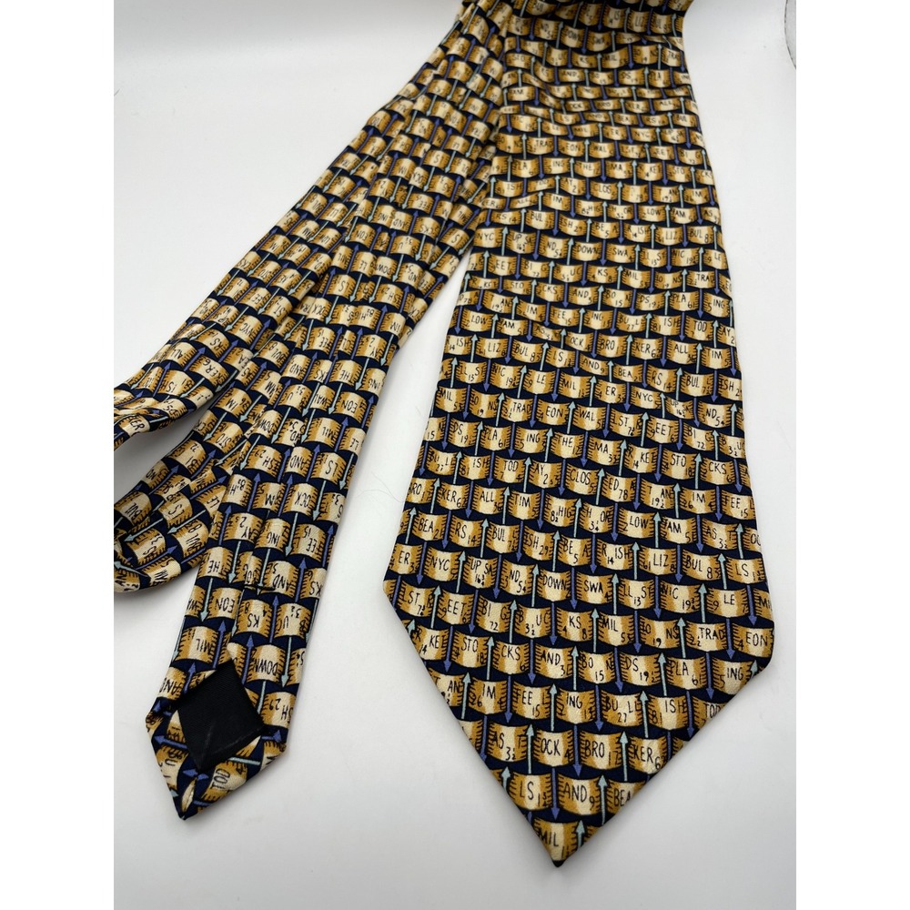 Nicole Miller 1997 Vintage Silk Tie Stock Market Ticker Tape Finance Wall Street
